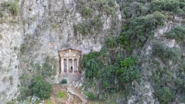 Archeological Remains Lycian Rock Cut Tombs Fethiye Turkey Similar Petra — Stockvideo