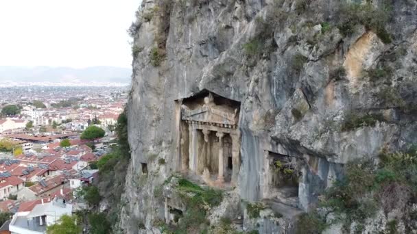 Знаменитые Ликийские Гробницы Древности Фетхие Турция Подобно Петре Иордании — стоковое видео