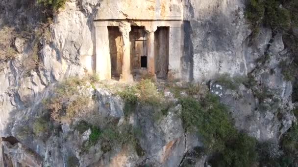 Ancient Lycian Rock Tomb Ruins Turkey Fethiye — Stockvideo