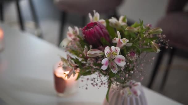 Table Decorated Flowers Scented Candles Event Munich Germany — Stok video