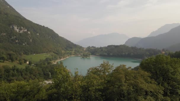 Aerial View Tenno Lake Trentino North Italy Green Landscape Sunny — Stock Video