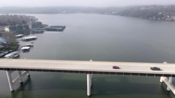 Transportation Concept Toll Bridge Crossing Ozarks Lake Missouri Aerial — 图库视频影像