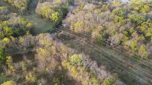 High Voltage Power Line Electricity Cables Midwest America Aerial — Wideo stockowe