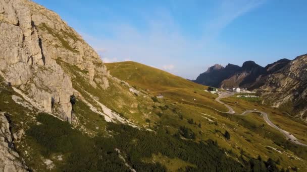 Aerial Landscape Dolomites Val Gardena Italy Drone Shot — Vídeos de Stock