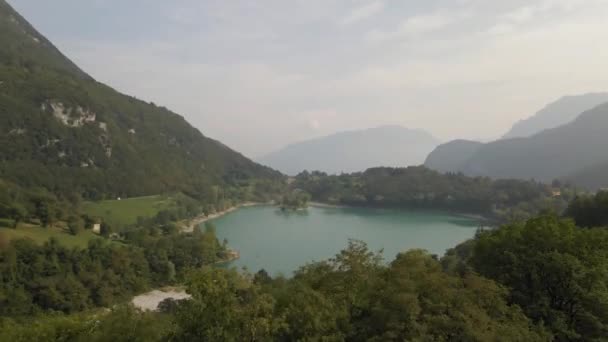 Aerial View Drone Shot Reveals Tenno Lake Trentino North Italy — Video