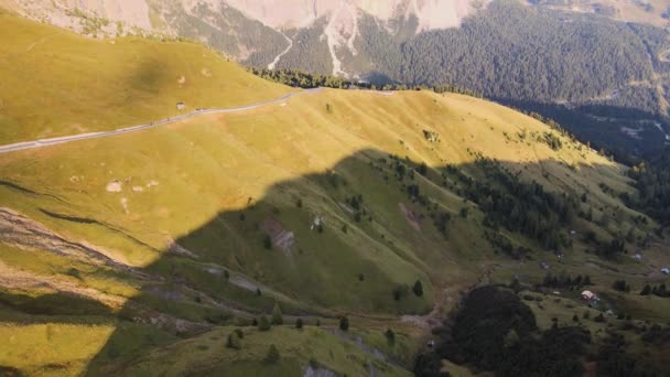 Aerial View Reveals Dolomites Val Gardena Italy Beautiful Scenario Green — Stockvideo