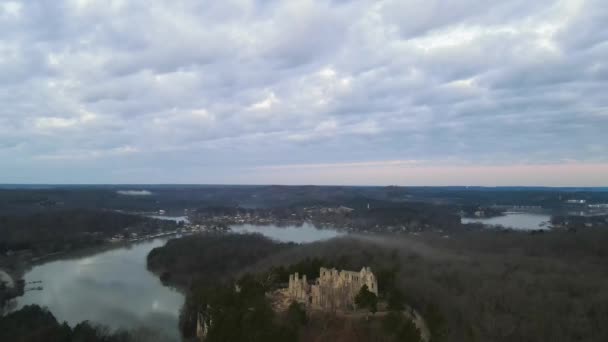 Tonka State Park Castle Ruins Missouri Landscape Aerial — Stockvideo