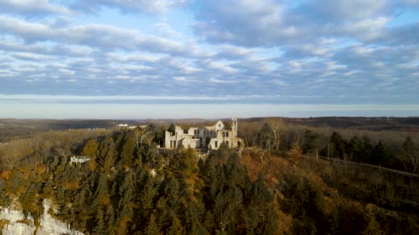 Missouri Aerial Footage Castle Ruins Tonka State Park Landscape — Stockvideo