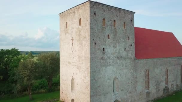 Aerial Ancient Christian Church Estonia Saaremaa — Stok video
