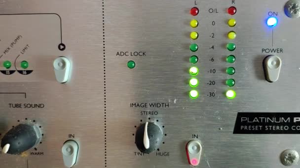 Audio Device Knobs Vertical Led Level Meters Turn Bottom Top — Wideo stockowe