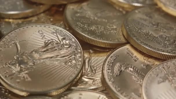 Ecu Gold Coins American Gold Eagles Spinning Right — Video Stock