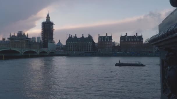 Reveal Dolphin Lamp Post London Eye Houses Parliament Big Ben — Stock videók