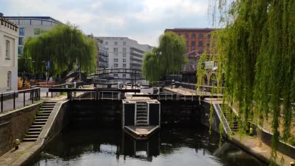 Famous London Camden Lock View Very Quiet Sunny Day Almost — Stok Video