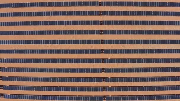 Top Ascending Aerial View Solar Panels Large Solar Field Desert — Stock Video