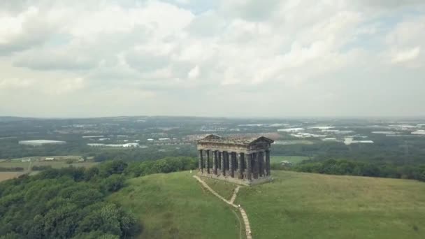 Aerial View Ancient Greek Temple Penshaw Monument Sunderland North East — Stockvideo