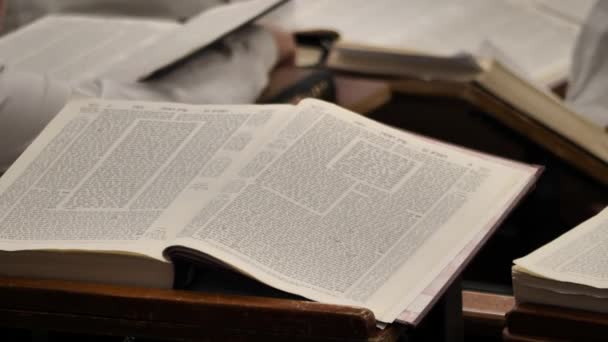 Opened Torah School Desk Studying Judaism Tradition Holy Scripts — Stockvideo