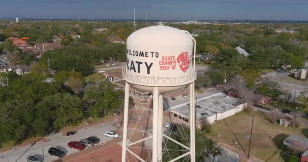 Establishing Aerial Shot Large Water Tank Downtown Katy Texas Just — Video Stock