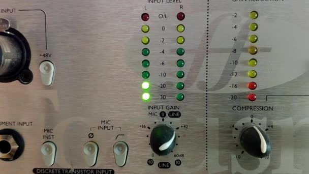 Audio Device Knobs Vertical Led Level Meters Turn Bottom Top — Wideo stockowe