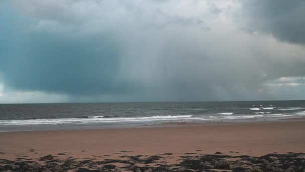 Timelapse Storm Rain Grey Clouds Raining Ocean Waves Crashing Empty — Stockvideo