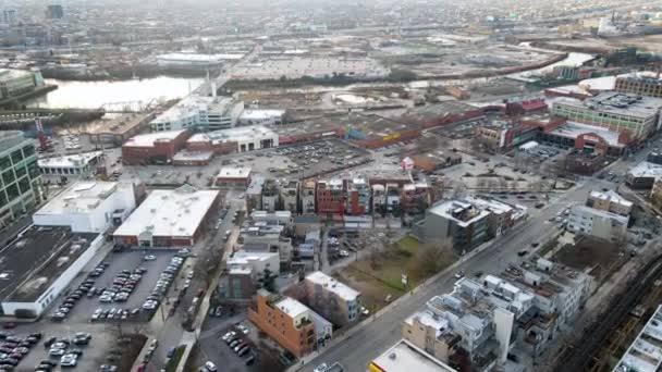 City Landscape Chicago Streets Buildings Aerial Establishing — Vídeo de Stock