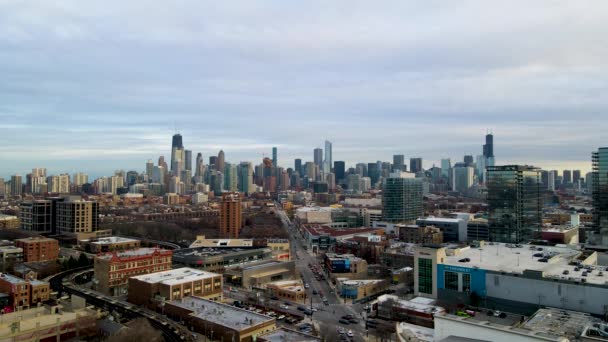 Downtown Chicago City Skyline Static Aerial View Copy Space Sky — 图库视频影像