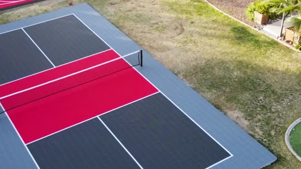 Pickleball Outdoor Court Athletes Paddleball Concept Aerial — Video Stock