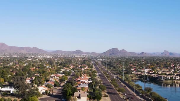 City Suburbs Desert Landscape Scottsdale Arizona Aerial Establishing Copy Space — 비디오