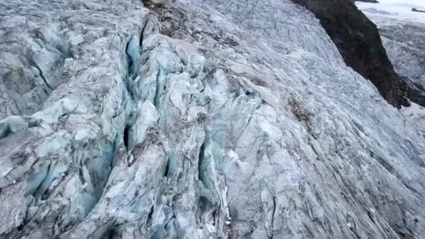 Aerial View Mountain Glacier Lot Craks Melting Swiss Alps — Stok video