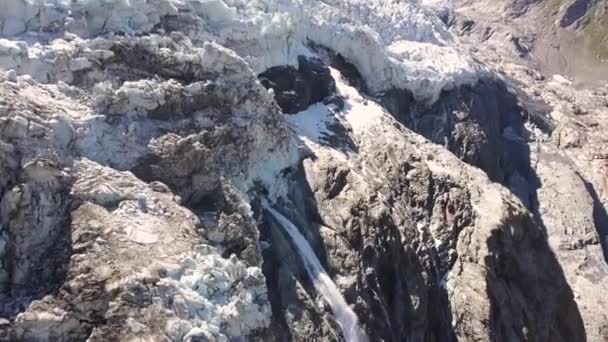Aerial Approach Waterfall Glacier Melt Water Summer Swiss Alps — Stok video