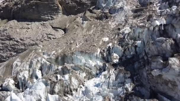 Aerial Dolly Out Glacier Waterfall Swisss Alps — Stockvideo