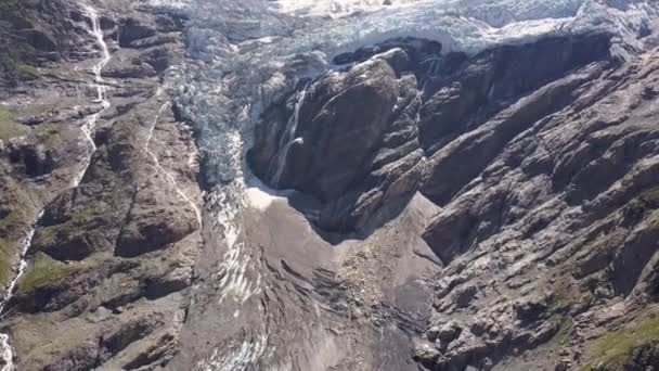 Aerial Approach Glacier Swiss Alps Summer — Stockvideo