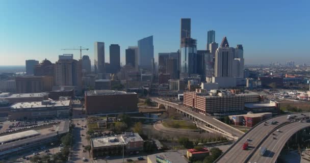 Drone View Downtown Houston Sunny Day — Vídeos de Stock