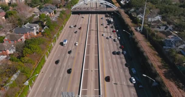 Aerial Cars South Freeway Houston Texas Bright Sunny Day — 图库视频影像