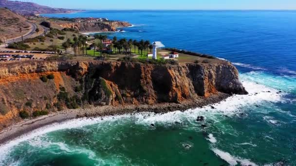 Aerial View Panning Lighthouse Rancho Palos Verdes — Stok video
