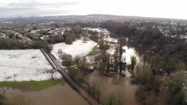Aerial Footage Drone Showing River Bollin Wilmslow Cheshire Heavy Rain — Stockvideo