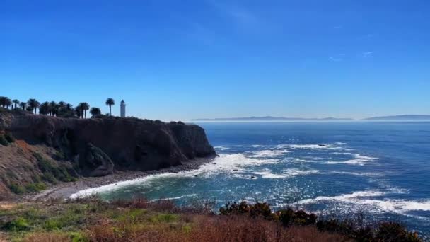 Still Video Waves Hitting Beach Cliffs Rancho Palos Verdes Lighthouse — 비디오