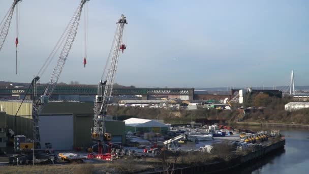 Cranes Building Ships River Wear Sunderland — Vídeo de Stock