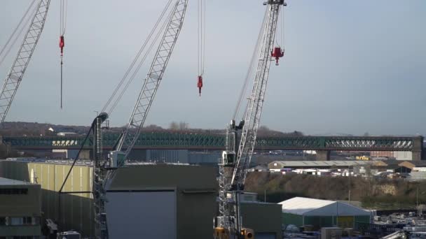 Cranes Shipbuilding Industry River Sunderland England — Stockvideo