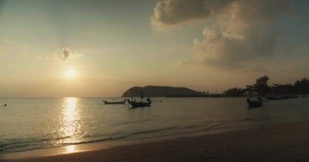 Sunset Beach Sea View Background Boats — Wideo stockowe