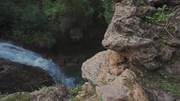 Panning Slow Motion Shot Flowing Waterfall River Atlas Mountains Morocco — Stock Video