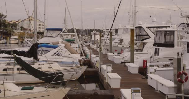 Walkway Boat Marina Yachts Sailboats — Vídeos de Stock