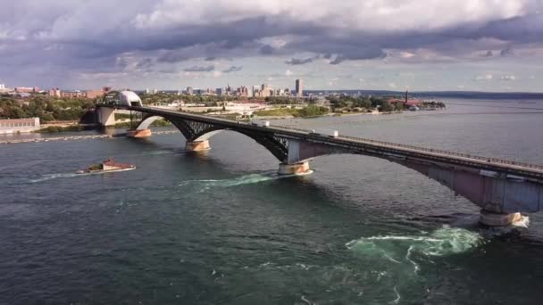 Buffalo New York Skyline Aerial Peace Bridge Niagara River — Stok video
