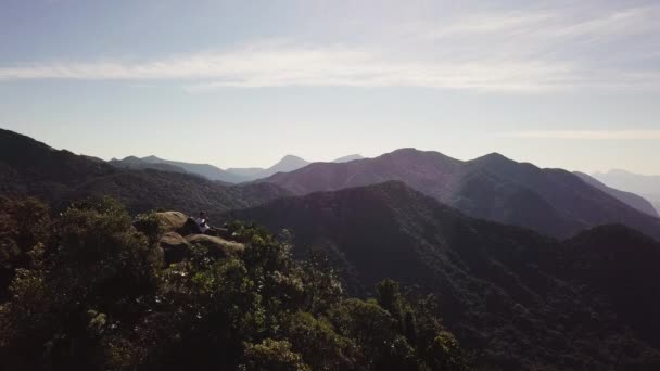 Hiker Drinking Coffee Mountains — kuvapankkivideo