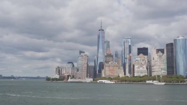 New York City Skyline View Ferry Hudson River Daylight — Stock video