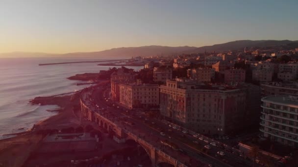 Aerial Footage Genova Italian City Sea Seen Corso Italia Drone — Stock video