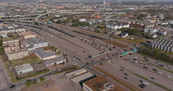 Establishing Aerial Shot Traffic South Freeway Downtown Houston — Wideo stockowe