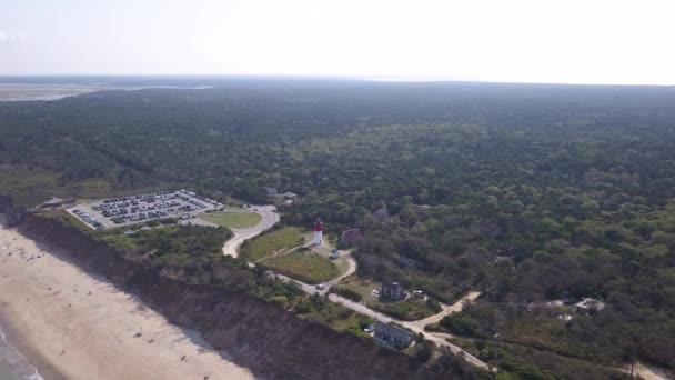 Gorgeous View Nauset Lighthouse Eastham Massachusetts Aerial Shot — Stockvideo