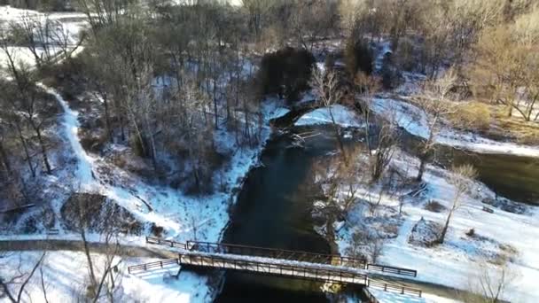 Αεροφωτογραφία Του Michigan Πάρκο Και Ρεύμα Κατά Διάρκεια Του Χειμώνα — Αρχείο Βίντεο