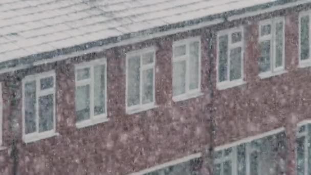 Red Brick Houses Heavy Snowfall — Stockvideo