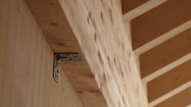 Detail Mounting Bracket Wooden Wall New Construction Site House — Wideo stockowe